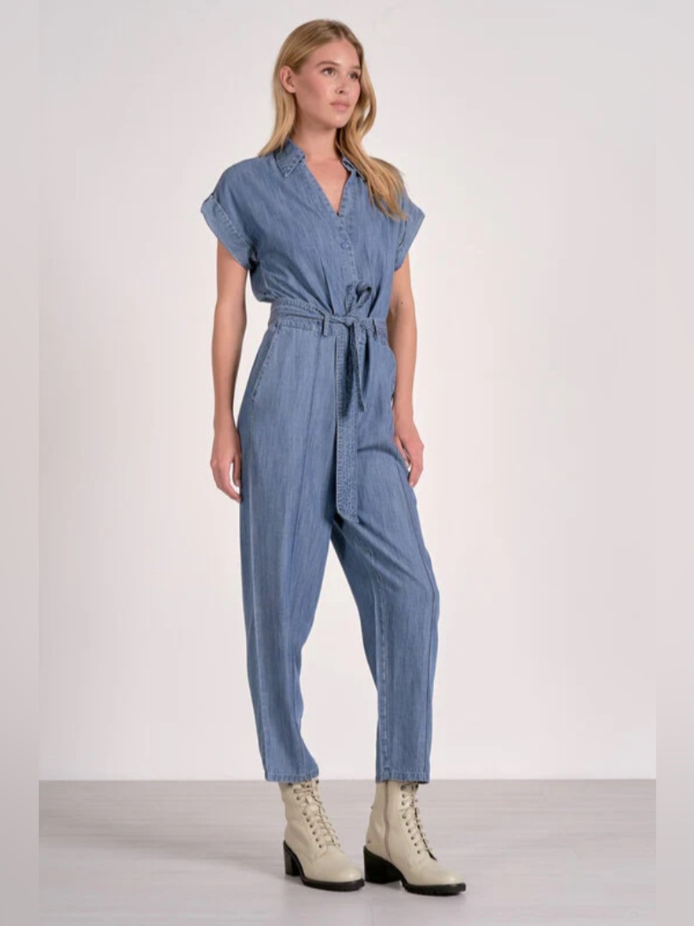 ON SALE!...Western Blue Tencel Denim Tie-Waist Jumpsuit | Cowgirl Rancho Style - Picture 4 of 5